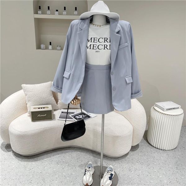 women's spring summer 2021 fashion suit skirt two piece set simple occupation dress, White
women's spring summer 2021 fashion suit skirt two piece set simple occupation dress, White