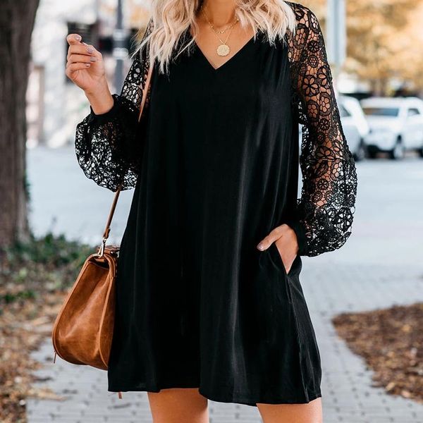 women's bohemian style hollow lace long sleeve v-neck loose casual solid boho dress dresses, Black;gray
women's bohemian style hollow lace long sleeve v-neck loose casual solid boho dress dresses, Black;gray