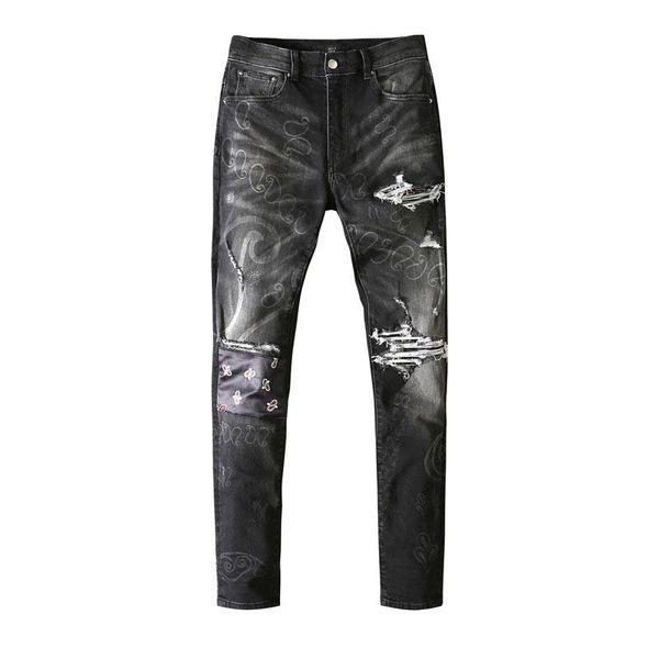 men's jeans male fashion trousers knee patchwork version damage distressed retro slim high street casual trend denim pants, Blue
men's jeans male fashion trousers knee patchwork version damage distressed retro slim high street casual trend denim pants, Blue