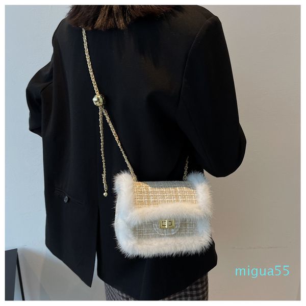 plush chain bag shoulder handbag cross small square bag woolen purses