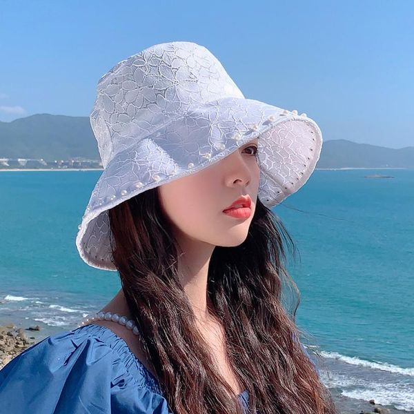wide brim hats white lace fisherman hat ladies summer thin hollow breathable sun sweet and cute sunscreen basin cap with pearl edge, Blue;gray
wide brim hats white lace fisherman hat ladies summer thin hollow breathable sun sweet and cute sunscreen basin cap with pearl edge, Blue;gray