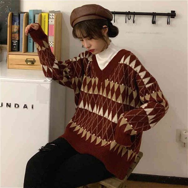 sweaters women vintage argyle korean all-match chic v-neck ladies pullovers student lazy style popular winter womens sweater new, White;black
sweaters women vintage argyle korean all-match chic v-neck ladies pullovers student lazy style popular winter womens sweater new, White;black