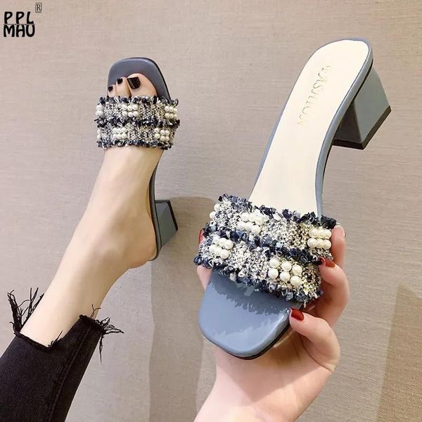 designer slipper peep toe light non-slip slides elegant outside wear fashion sandals korean style string bead square heel women slippers, Black
designer slipper peep toe light non-slip slides elegant outside wear fashion sandals korean style string bead square heel women slippers, Black
