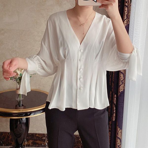 bubble sleeve bow women's blouse ladies sweet v-neck shirt 2021 office wear female blouses and with buttons & shirts, White
bubble sleeve bow women's blouse ladies sweet v-neck shirt 2021 office wear female blouses and with buttons & shirts, White