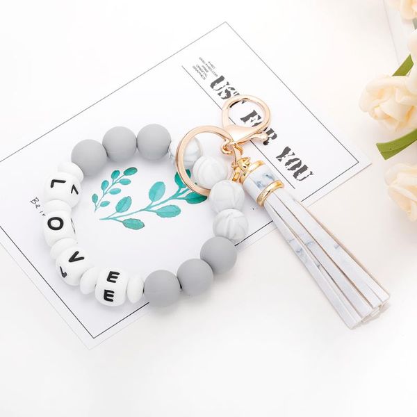 keychains pu leather keychain accessories love letter tassel charms silicone bead bracelets women wrist strap pendant keyring, Silver
keychains pu leather keychain accessories love letter tassel charms silicone bead bracelets women wrist strap pendant keyring, Silver