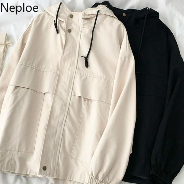 women's jackets neploe women kong-style hooded zipper long sleeve female coat spring 2021 retro korean loose drawstring ladies 1c820, Black;brown
women's jackets neploe women kong-style hooded zipper long sleeve female coat spring 2021 retro korean loose drawstring ladies 1c820, Black;brown
