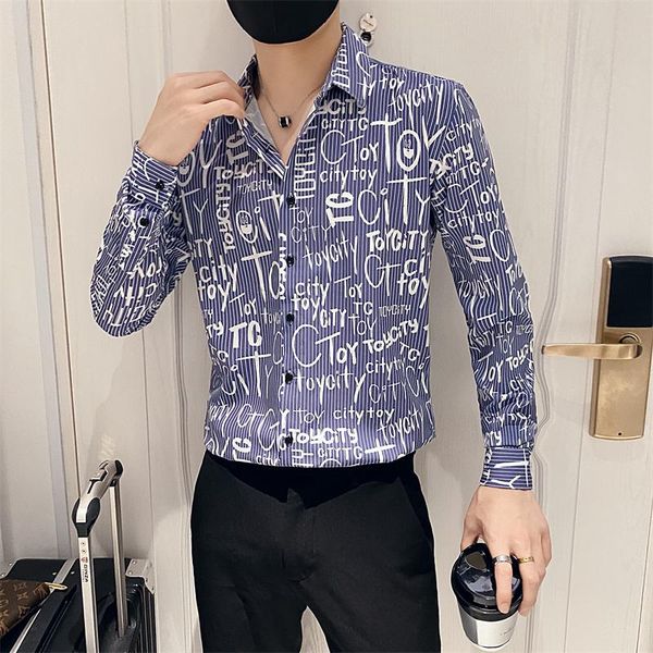 men's casual shirts 2021 fashion letter printed shirt slim streetwear long sleeve business social formal men clothing, White;black
men's casual shirts 2021 fashion letter printed shirt slim streetwear long sleeve business social formal men clothing, White;black