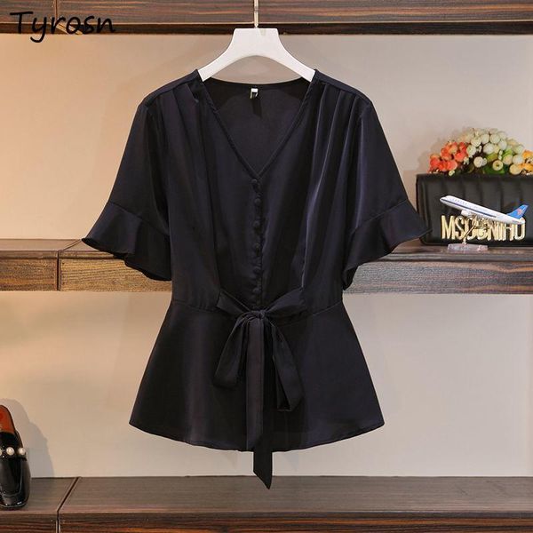 women's blouses & shirts plus size -4xl women solid black chiffon bandage v-neck defined waist all-match elegant short sleeve femme ch, White
women's blouses & shirts plus size -4xl women solid black chiffon bandage v-neck defined waist all-match elegant short sleeve femme ch, White