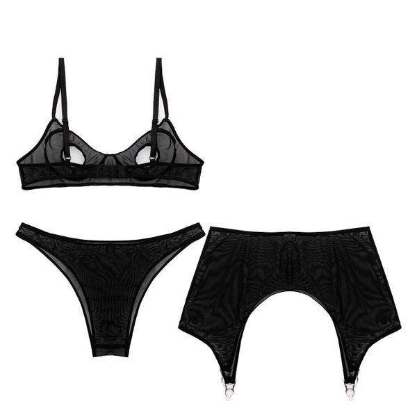 bras sets women see-through mesh three-piece lingerie set erotic underwear nightwear hollow out unlined bra briefs garter belt, Red;black
bras sets women see-through mesh three-piece lingerie set erotic underwear nightwear hollow out unlined bra briefs garter belt, Red;black