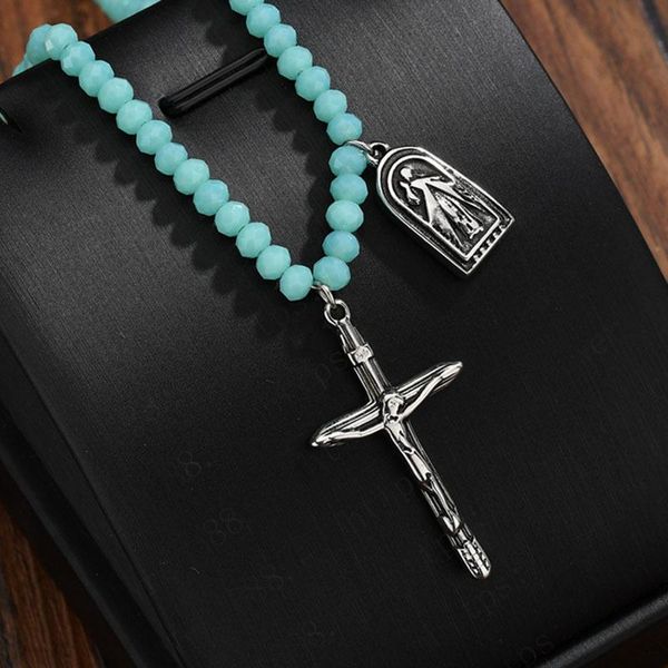 pendant necklaces christian jewelry fashion women's accessories gift peacock blue bead necklace stainless steel jesus cross our lady, Silver
pendant necklaces christian jewelry fashion women's accessories gift peacock blue bead necklace stainless steel jesus cross our lady, Silver