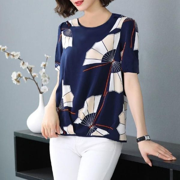 women's blouses & shirts 2021 summer middle aaged women plus size o-neck loose blouse female fashion silk short sleeve shirt pullover, White
women's blouses & shirts 2021 summer middle aaged women plus size o-neck loose blouse female fashion silk short sleeve shirt pullover, White