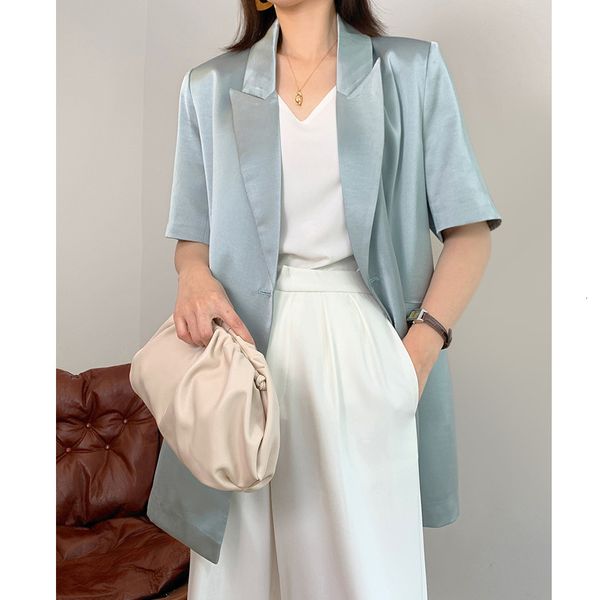women's suits & blazers casual women's loose slotted jacket, summer blue acetate satin fine short sleeve suit, White;black
women's suits & blazers casual women's loose slotted jacket, summer blue acetate satin fine short sleeve suit, White;black