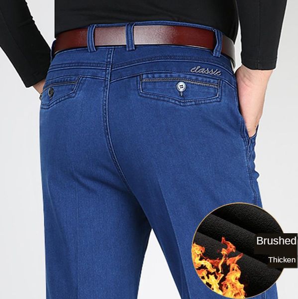 men's jeans thicken warm winter men fleece straight loose high waist denim jenas man classic pant stretch big size 40 42 44, Blue
men's jeans thicken warm winter men fleece straight loose high waist denim jenas man classic pant stretch big size 40 42 44, Blue