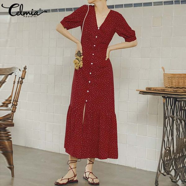 dresses women bohemian vintage ruffles celmia 2021 elegant polka dot high split dress casual v-neck vestido short sleeve robe, Black;gray
dresses women bohemian vintage ruffles celmia 2021 elegant polka dot high split dress casual v-neck vestido short sleeve robe, Black;gray