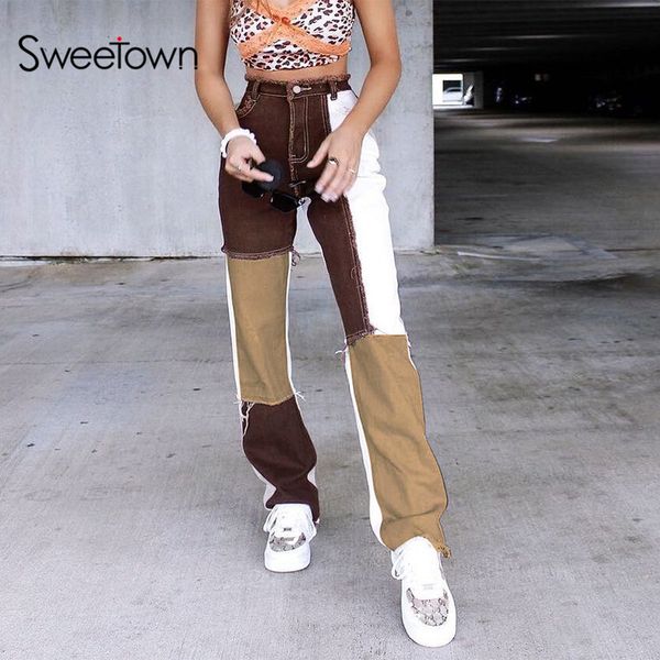 sweetown vintage 90s patchwork brown straight jeans women 2021 low waist pocket color block high street pink denim pants, Black;white
sweetown vintage 90s patchwork brown straight jeans women 2021 low waist pocket color block high street pink denim pants, Black;white