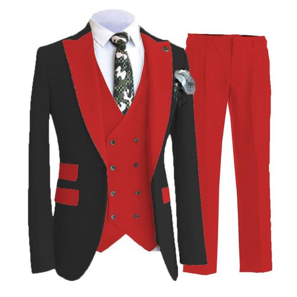 men's suits & blazers red men's blazer terno masculino 3 pieces jacket+vest+pants slim fit wedding smoking business groom wear prom, White;black
men's suits & blazers red men's blazer terno masculino 3 pieces jacket+vest+pants slim fit wedding smoking business groom wear prom, White;black