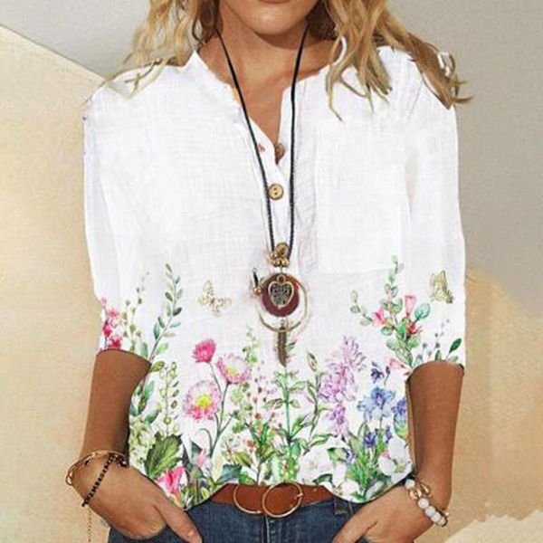 women's blouses & shirts loose women blouse stand collar shirt plant printed half sleeve for daily wear, White
women's blouses & shirts loose women blouse stand collar shirt plant printed half sleeve for daily wear, White