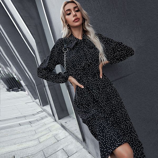 luxury casual drs2021 autumn polka dot long sleeve mid length drs, Black;gray
luxury casual drs2021 autumn polka dot long sleeve mid length drs, Black;gray