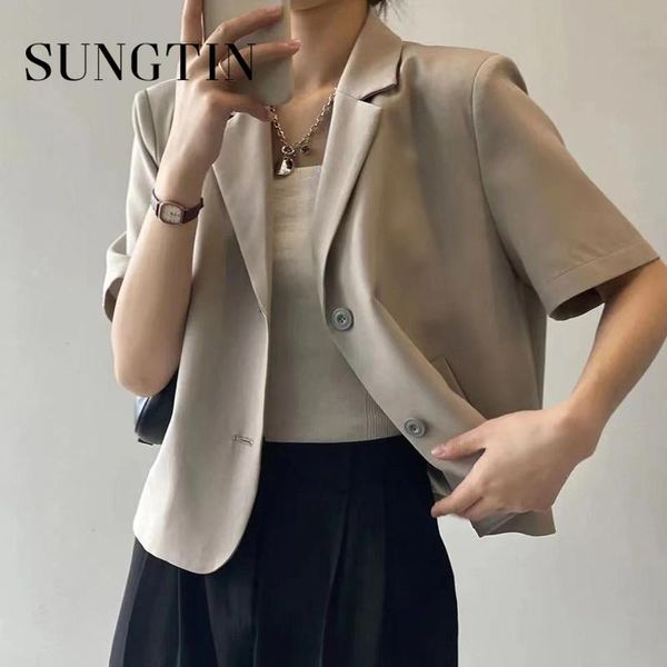 women's suits & blazers sungtin vintage cropped blazer coat women 2021 fashion short sleeve casual korean summer spring female outerwea, White;black
women's suits & blazers sungtin vintage cropped blazer coat women 2021 fashion short sleeve casual korean summer spring female outerwea, White;black