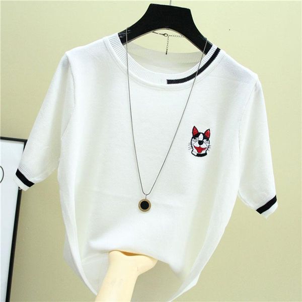 embroidered t-shirt women 2021 summer fashion korean o neck knit short pullover knitted sweater loose comfortable tee tshirt women's, White
embroidered t-shirt women 2021 summer fashion korean o neck knit short pullover knitted sweater loose comfortable tee tshirt women's, White