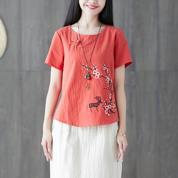 ladies chinese women summer traditional chinese clothing embroider vintage t shirt chinese style clothing women 11792, Red
ladies chinese women summer traditional chinese clothing embroider vintage t shirt chinese style clothing women 11792, Red