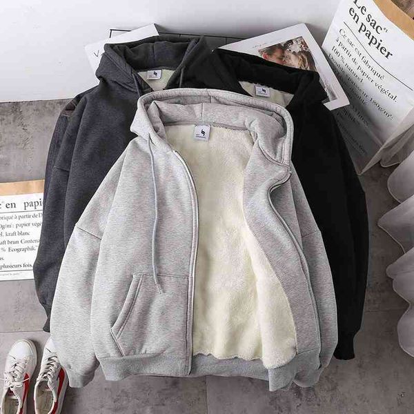 women's hoodies & sweatshirts jacket women solid color autumn winter imitation lamb wool korean loose plus velvet thick hooded zip, Black
women's hoodies & sweatshirts jacket women solid color autumn winter imitation lamb wool korean loose plus velvet thick hooded zip, Black
