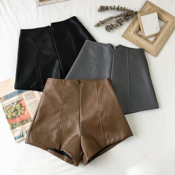 black leather shorts suit women mini short femme high waist pants elegant wide leg autumn women's, White;black
black leather shorts suit women mini short femme high waist pants elegant wide leg autumn women's, White;black