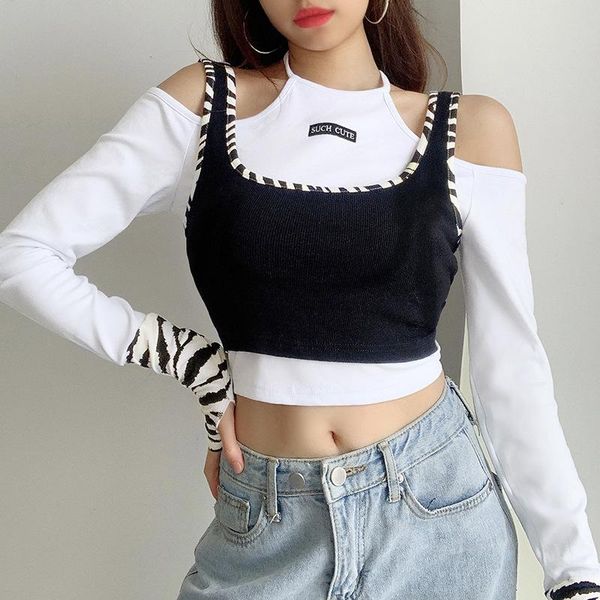 women's t-shirt black white contrast halter lace up fake two-piece women t shirts slim long sleeve crop female all-match streetwear
women's t-shirt black white contrast halter lace up fake two-piece women t shirts slim long sleeve crop female all-match streetwear
