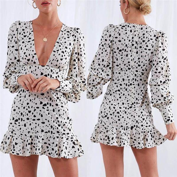 women printing lantern long sleeve dress shrinkage ruffles zipper deep v neck mini 2021 autumn lady slim party casual dresses, Black;gray
women printing lantern long sleeve dress shrinkage ruffles zipper deep v neck mini 2021 autumn lady slim party casual dresses, Black;gray