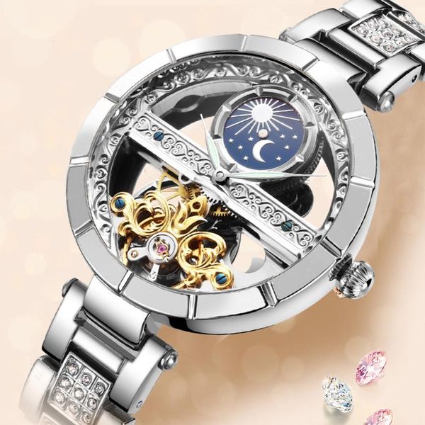 women mechanical watches fashion hollow watch ladies stainless steel automatic self-wind wrist wristwatches, Slivery;brown
women mechanical watches fashion hollow watch ladies stainless steel automatic self-wind wrist wristwatches, Slivery;brown
