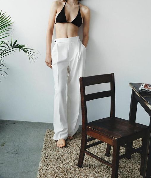 women's pants & capris casual straight draped wide-leg trousers loose fashion pocket zipper office street white ropa mujer, Black;white
women's pants & capris casual straight draped wide-leg trousers loose fashion pocket zipper office street white ropa mujer, Black;white
