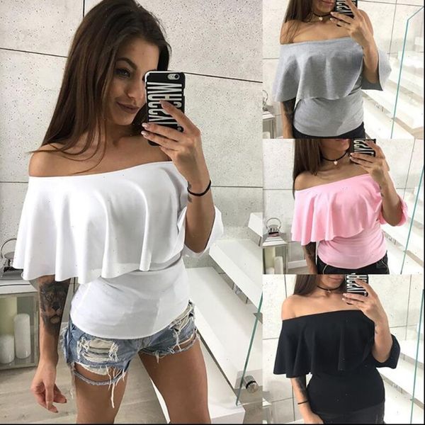 women t shirt womens shirts ladies summer short sleeve loose casual female slash neck off shoulder ruffles, White
women t shirt womens shirts ladies summer short sleeve loose casual female slash neck off shoulder ruffles, White