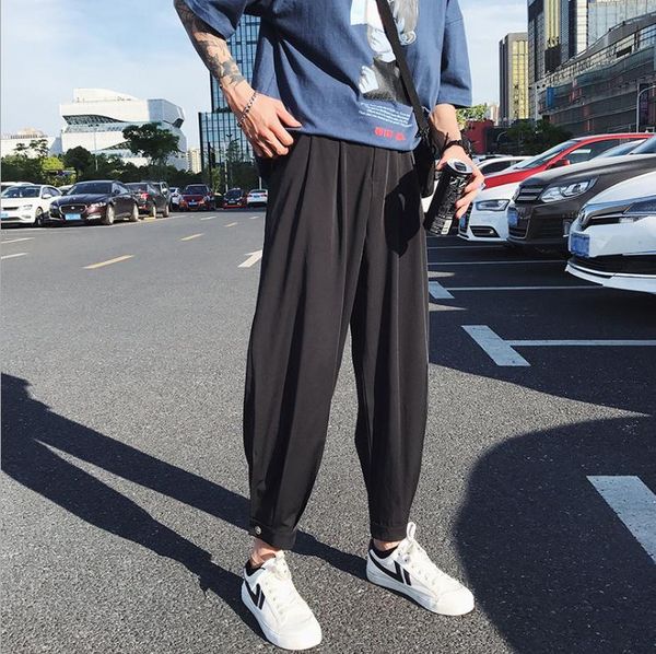 men's air conditioning casual wide leg pants korean fashion loose straight tube drop feeling radish binding feet 9 points, Black
men's air conditioning casual wide leg pants korean fashion loose straight tube drop feeling radish binding feet 9 points, Black