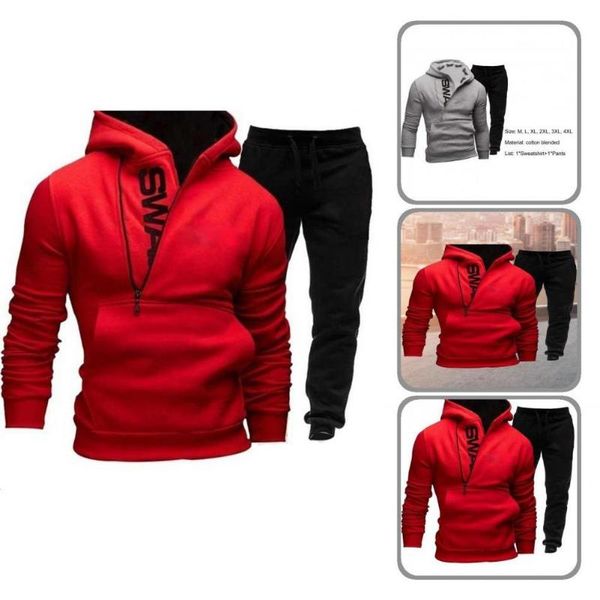 jogging clothing 1 set hoodie pants streetwear sport outfit loose soft thick sweatshirt elastic waist sweatpants, Black;red
jogging clothing 1 set hoodie pants streetwear sport outfit loose soft thick sweatshirt elastic waist sweatpants, Black;red