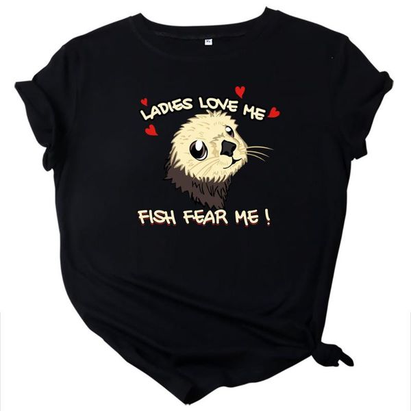 women's t-shirt loose o-neck lovely otter printed cotton short sleeved, White
women's t-shirt loose o-neck lovely otter printed cotton short sleeved, White
