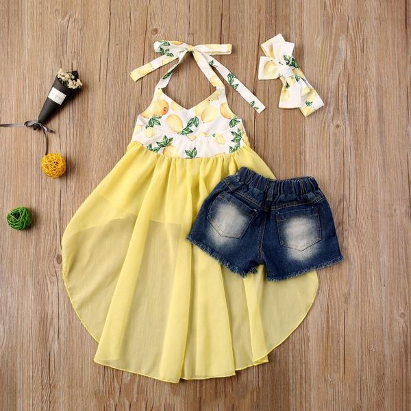 clothing sets baby girl clothes summer neck hanging asymmetric hem lemon print mesh dress and denim shorts with headband 3pcs outfits, White
clothing sets baby girl clothes summer neck hanging asymmetric hem lemon print mesh dress and denim shorts with headband 3pcs outfits, White