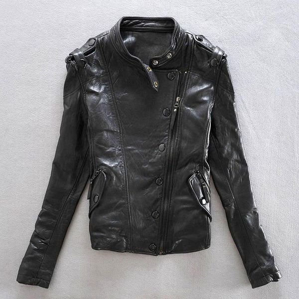 women's leather & faux 100% genuine jacket for women,sheepskin casual slim women coat nice, Black
women's leather & faux 100% genuine jacket for women,sheepskin casual slim women coat nice, Black