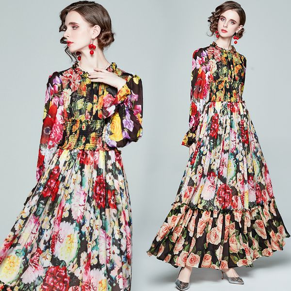 floral rose printed maxi swing dress long sleeve 2022 designer runway ladies stand collar ruffle flowy chiffon dresses casual beach slim wai, Black;gray
floral rose printed maxi swing dress long sleeve 2022 designer runway ladies stand collar ruffle flowy chiffon dresses casual beach slim wai, Black;gray