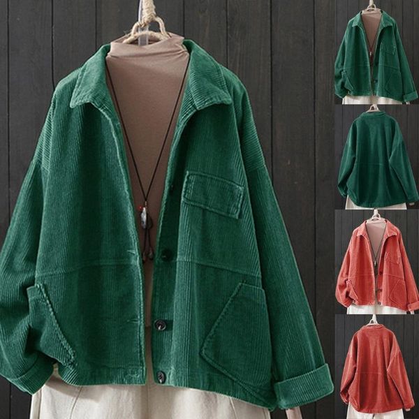women solid corduroy lapel pocket jacket long sleeve turn down collar casual loose coat lady teens autumn winter oversize women's jacke, Black;brown
women solid corduroy lapel pocket jacket long sleeve turn down collar casual loose coat lady teens autumn winter oversize women's jacke, Black;brown