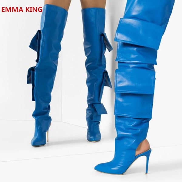 leather dark blue packet designer women over knee boots pointed toe slingback shoes fashion stiletto high heels knight, Black
leather dark blue packet designer women over knee boots pointed toe slingback shoes fashion stiletto high heels knight, Black