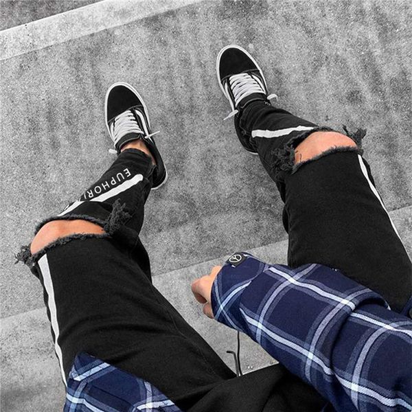 mens ripped hole street jeans summer light washed striped letter pencil pants man hiphop fashion trousers, Blue
mens ripped hole street jeans summer light washed striped letter pencil pants man hiphop fashion trousers, Blue