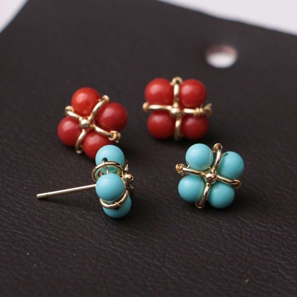 turquoise 14k gold live broadcast of japanese and korean clover earrings, Black 
turquoise 14k gold live broadcast of japanese and korean clover earrings, Black