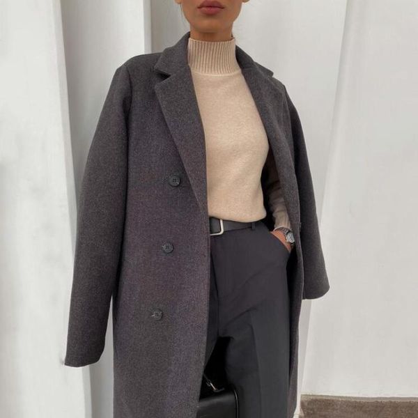 women's wool & blends holiwind 2021 autumn woolen double breasted coat female mid-long temperament women outerwear streetwear, Black
women's wool & blends holiwind 2021 autumn woolen double breasted coat female mid-long temperament women outerwear streetwear, Black