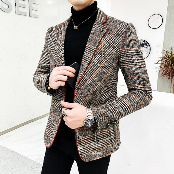 men's suits & blazers style british plaid blazer for men suit jacket casual woolen wedding dress coat single business male button veste, White;black
men's suits & blazers style british plaid blazer for men suit jacket casual woolen wedding dress coat single business male button veste, White;black