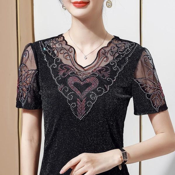 women's t-shirt 2021 summer short sleeve mesh fashion casual drilling black shirt plus size -4xl camisetas de mujer, White
women's t-shirt 2021 summer short sleeve mesh fashion casual drilling black shirt plus size -4xl camisetas de mujer, White