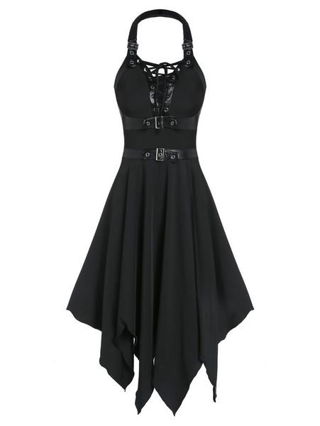 casual dresses women gothic dress plus size faux leather strap lace-up cut out handkerchief sleeveless mid-calf party vestido femme, Black;gray
casual dresses women gothic dress plus size faux leather strap lace-up cut out handkerchief sleeveless mid-calf party vestido femme, Black;gray