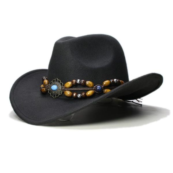cloches retro turquoise wood bead braid band parent-child /kid wool wide brim cowboy western hat cowgirl bowler cap (57cm/54cm), Blue;gray
cloches retro turquoise wood bead braid band parent-child /kid wool wide brim cowboy western hat cowgirl bowler cap (57cm/54cm), Blue;gray