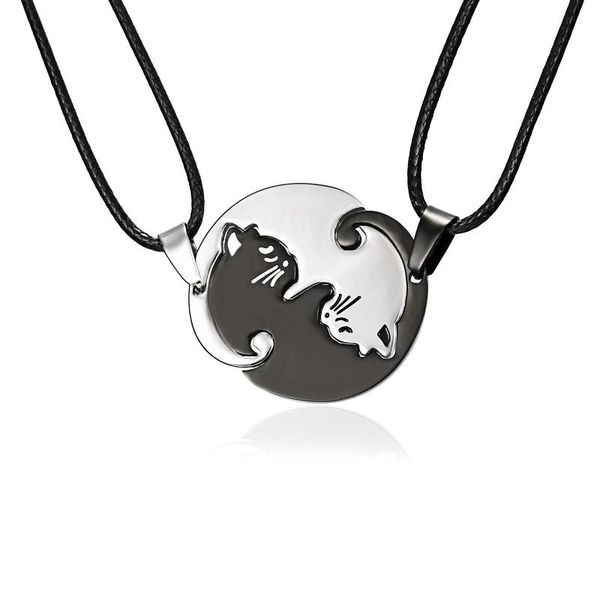 pendant necklaces stainless steel simple animal cat black and white kitten hug round couple stitching necklace, Silver
pendant necklaces stainless steel simple animal cat black and white kitten hug round couple stitching necklace, Silver