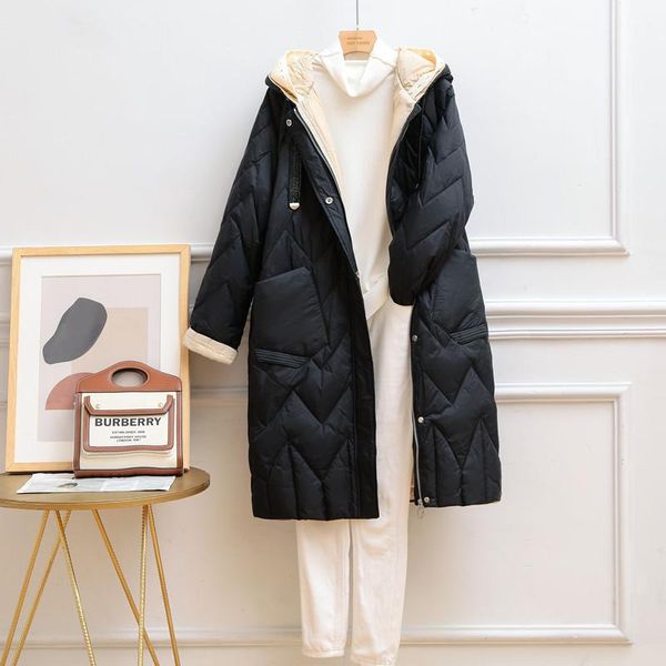women's down & parkas winter white duck parker casual loose warm frivolous outwear long coat women knitting splicing hooded feather jac, Black
women's down & parkas winter white duck parker casual loose warm frivolous outwear long coat women knitting splicing hooded feather jac, Black