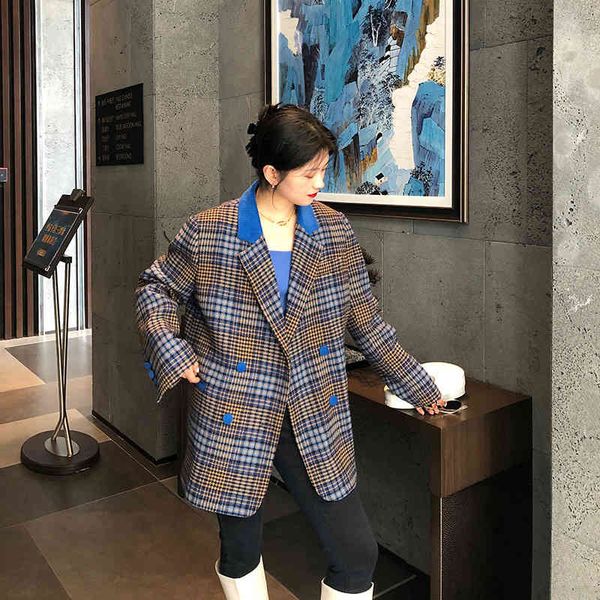 blends blue female blazers jackets vintage spring shreds tweed velvet wild plaid lady outwear, Black
blends blue female blazers jackets vintage spring shreds tweed velvet wild plaid lady outwear, Black